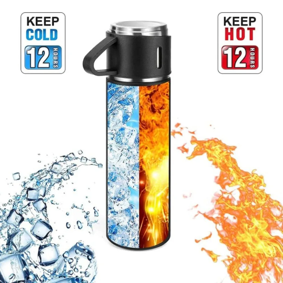 Thermos With Cups Double Wall Stainless Steel 500ml Vacuum Flask - Darkblue β photo 4