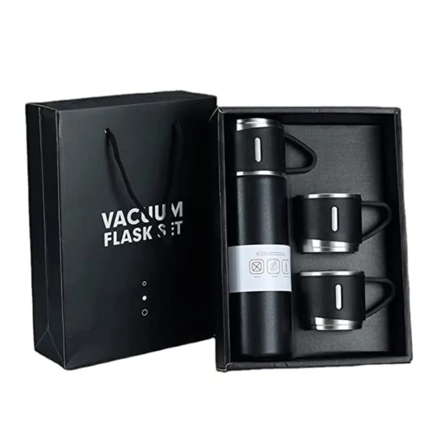 Thermos With Cups Double Wall Stainless Steel 500ml Vacuum Flask - Black β photo 7