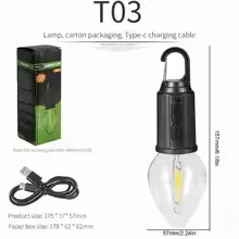 Portable Camping Lamp 600mAh LED with Hanging Portable Lighting Type C Charging Waterproof - T03 β photo 8