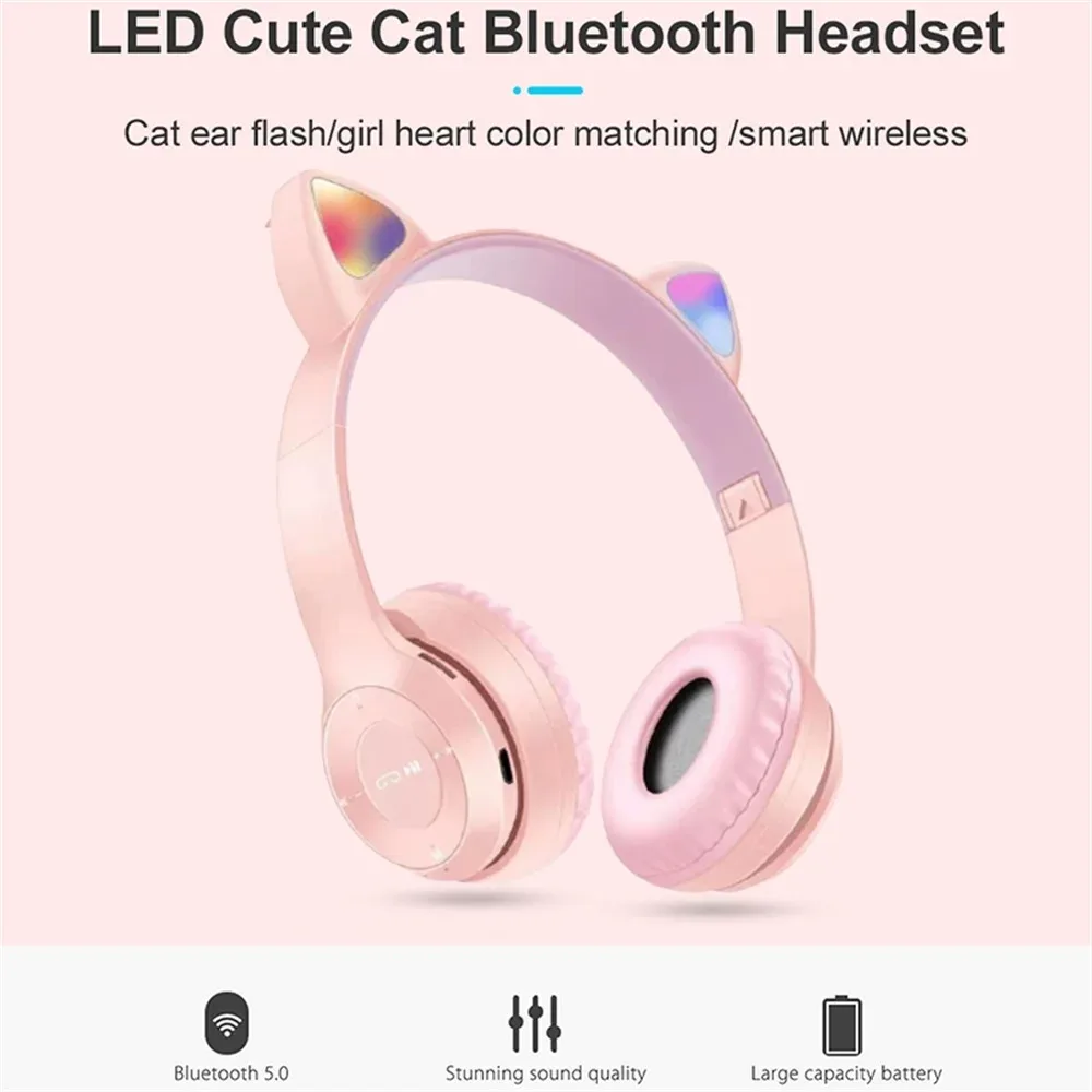 Cat Ears Bluetooth Wireless Headphone With Mic - Light Blue — photo 2
