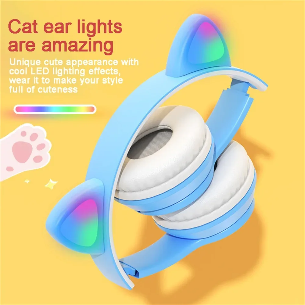 Cat Ears Bluetooth Wireless Headphone With Mic - Light Blue — photo 7
