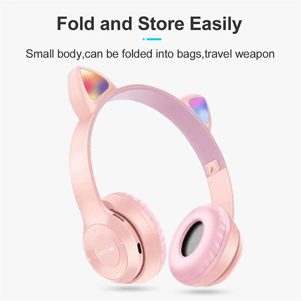 Cat Ears Bluetooth Wireless Headphone With Mic - Pink β photo 4