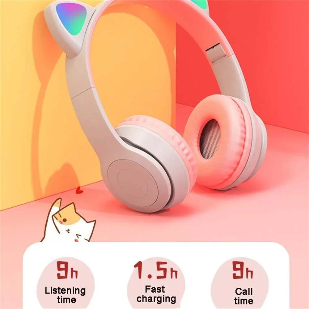 Cat Ears Bluetooth Wireless Headphone With Mic - Pink — photo 8