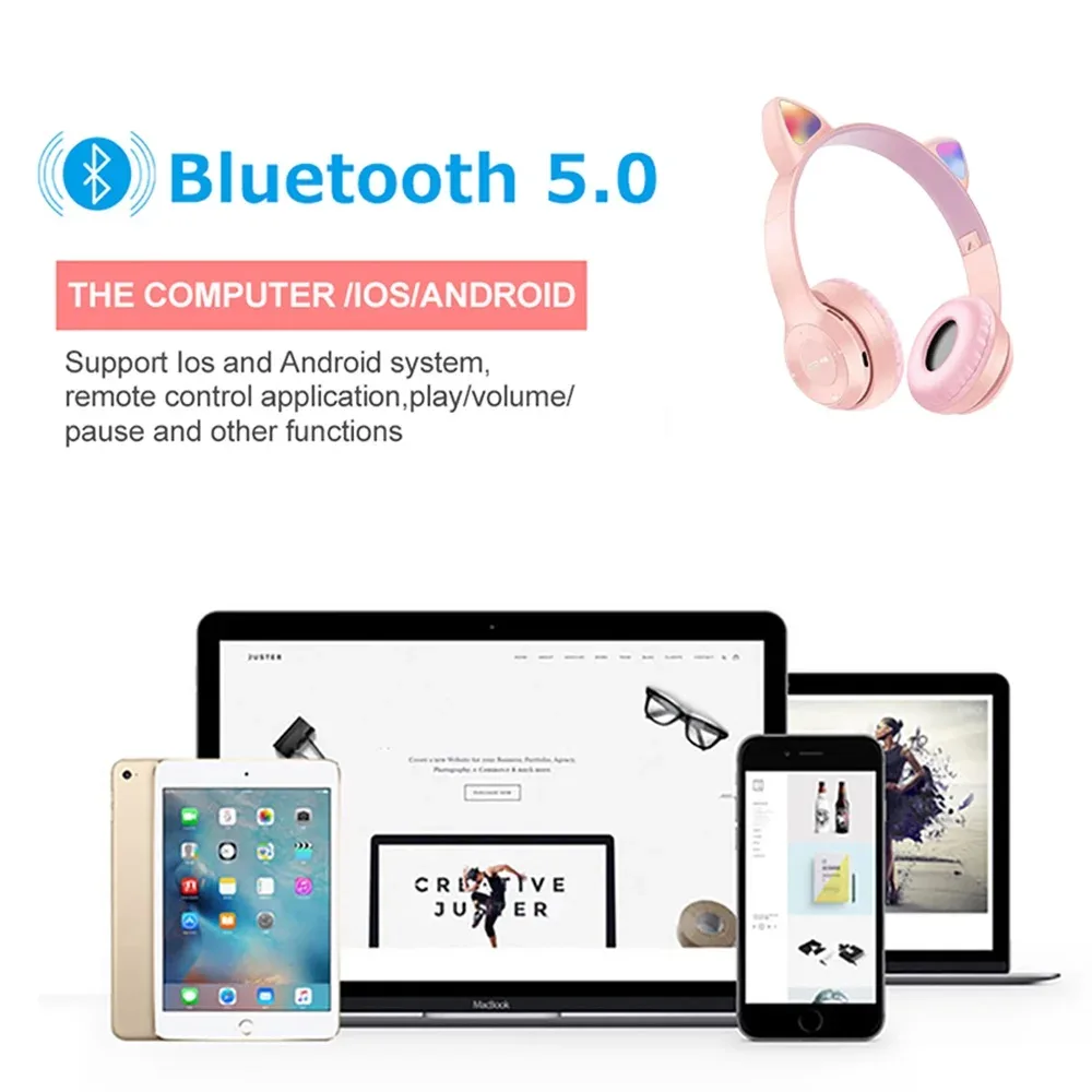 Cat Ears Bluetooth Wireless Headphone With Mic - Blue β photo 10