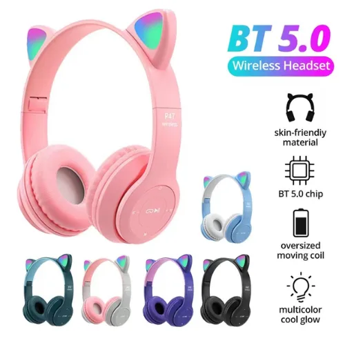Cat Ears Bluetooth Wireless Headphone With Mic - Blue