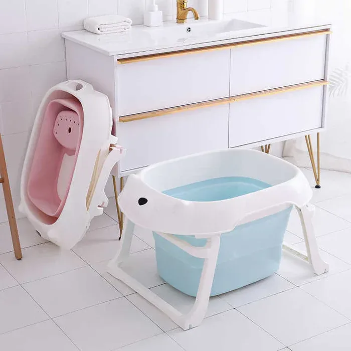 Foldable Baby Bath Tub with Bath Seat and Non-Slip Holder for Safety - Pink — photo 7