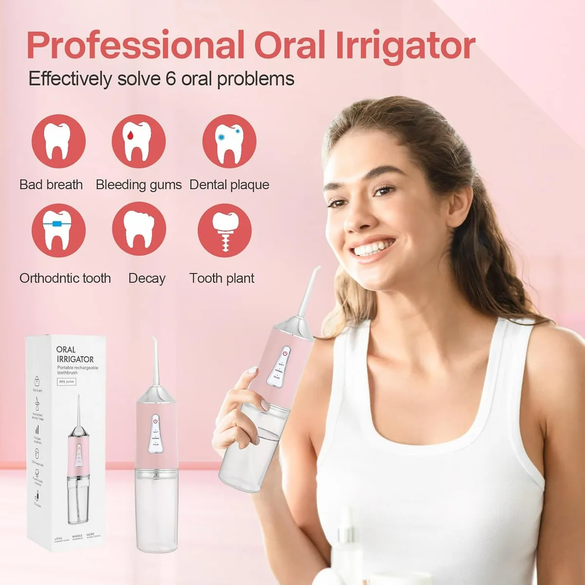 Professional Oral Irrigator for Teeth & Gums with 4 Jet Tips, 3 Modes & 360° Rotation , Water Dental Flosser - White