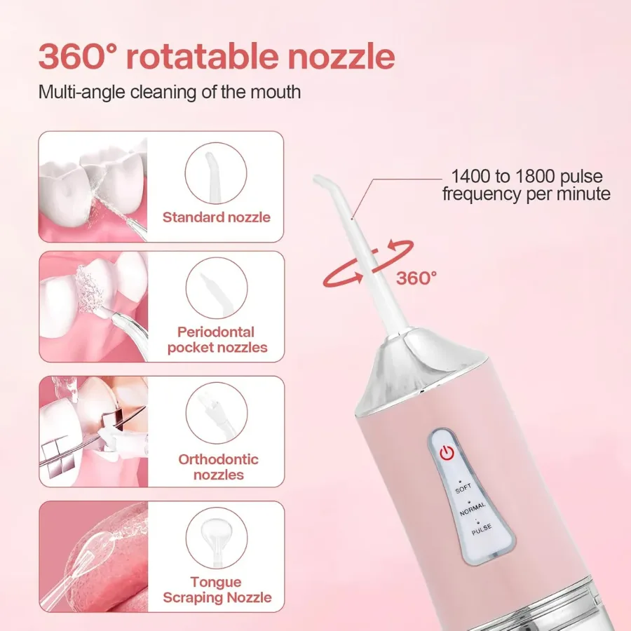 Professional Oral Irrigator for Teeth & Gums with 4 Jet Tips, 3 Modes & 360° Rotation , Water Dental Flosser - Green — photo 10