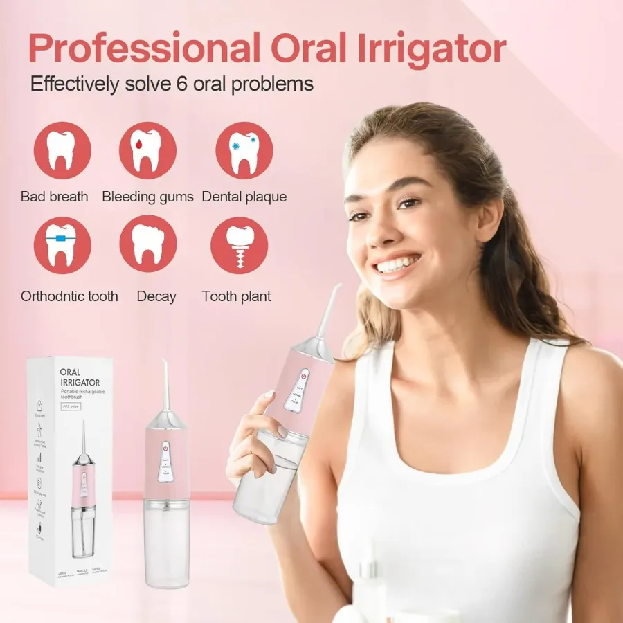 Professional Oral Irrigator for Teeth & Gums with 4 Jet Tips, 3 Modes & 360° Rotation , Water Dental Flosser - Green