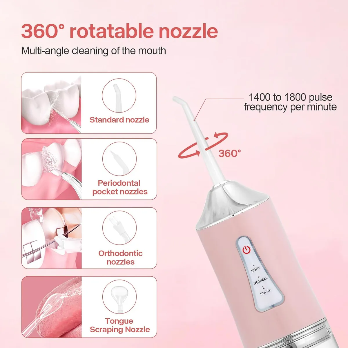 Professional Oral Irrigator for Teeth & Gums with 4 Jet Tips, 3 Modes & 360° Rotation , Water Dental Flosser - Black — photo 10