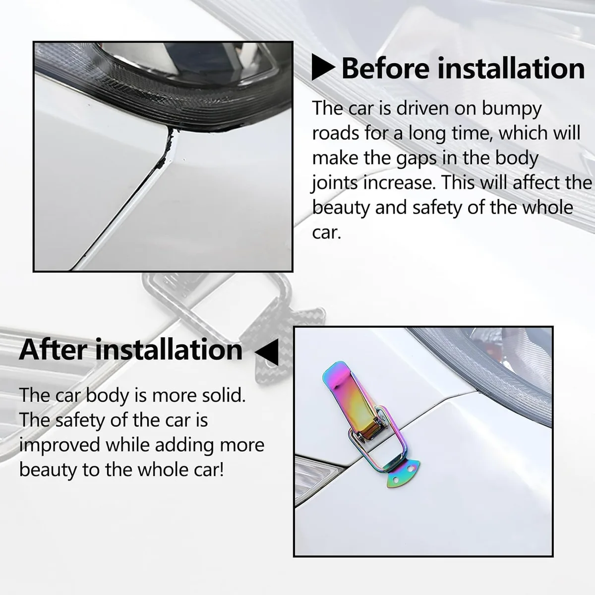 2PCS Colorful Stainless Steel Bumper Quick Release Fasteners – Universal Front & Rear Car Clips - Black — photo 2