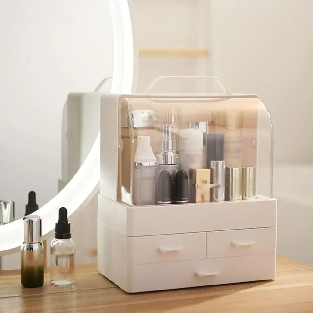 Makeup Organiser, Portable Skin Care Display Case with 3 Drawer - Pink