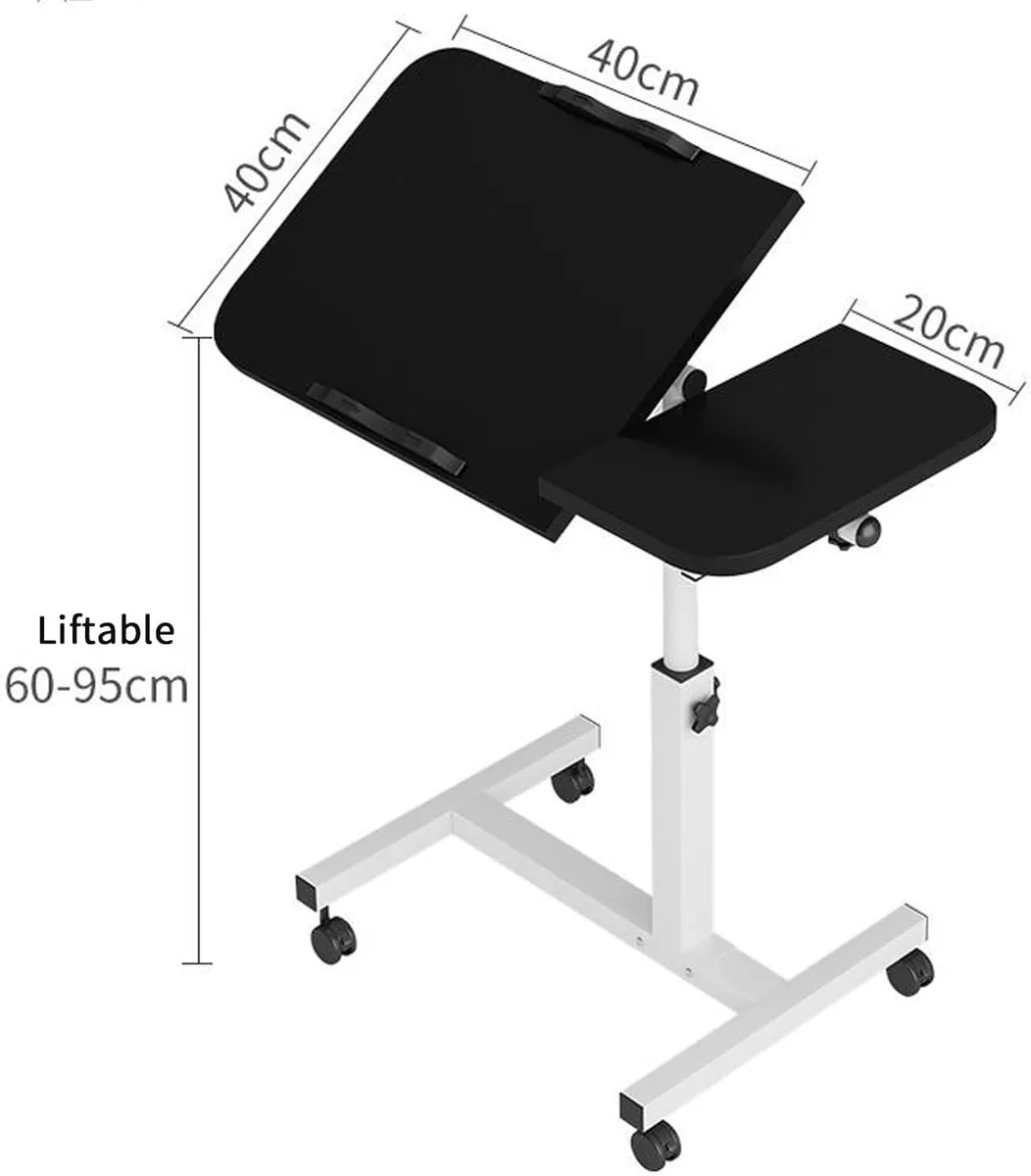 Height Adjustable Side Table with Wheels – Laptop Stand, Bed & Overbed Table for Living Room & Bedroom - White — photo 4