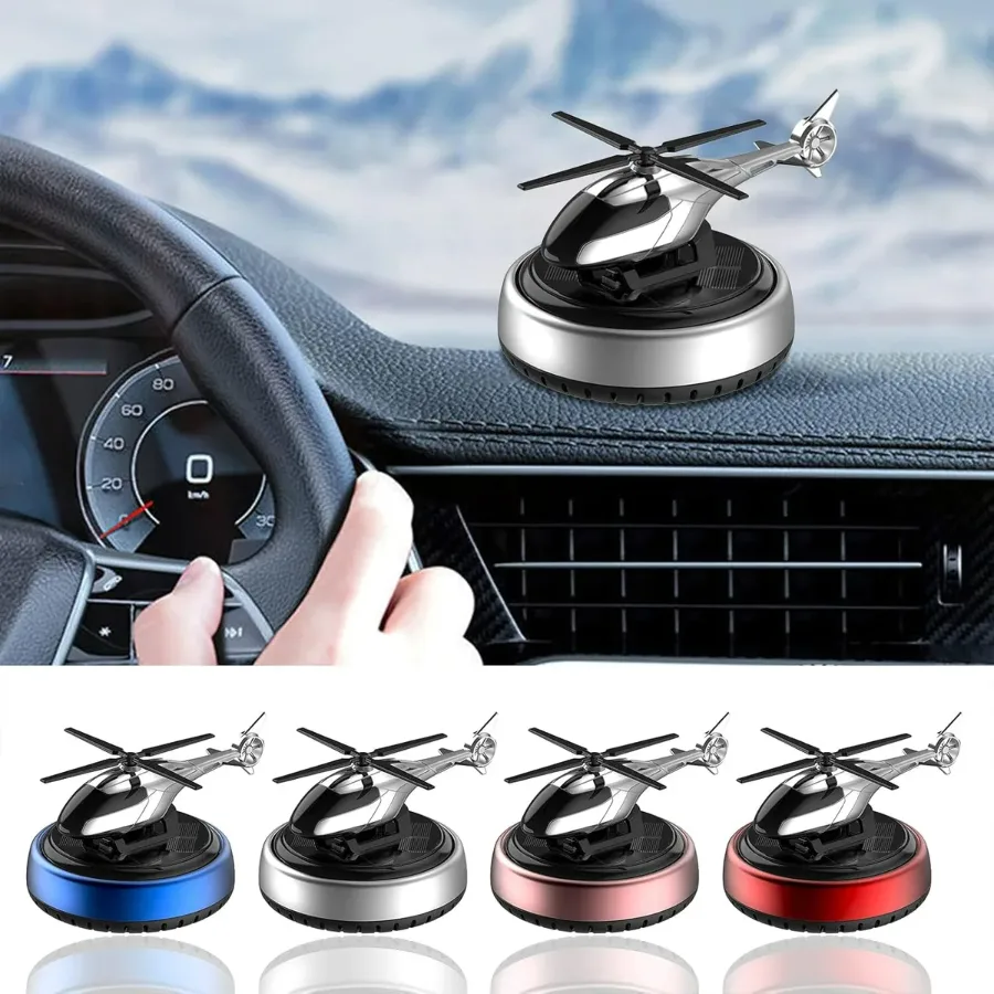 Solar Powered Helicopter Car Air Freshener Rotating Aromatherapy Diffuser for Car, Home & Office - Army