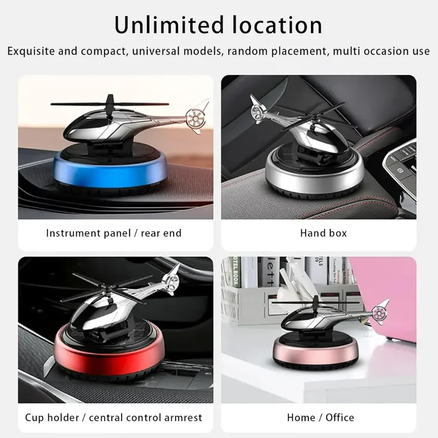 Solar Powered Helicopter Car Air Freshener Rotating Aromatherapy Diffuser for Car, Home & Office - Red β photo 4