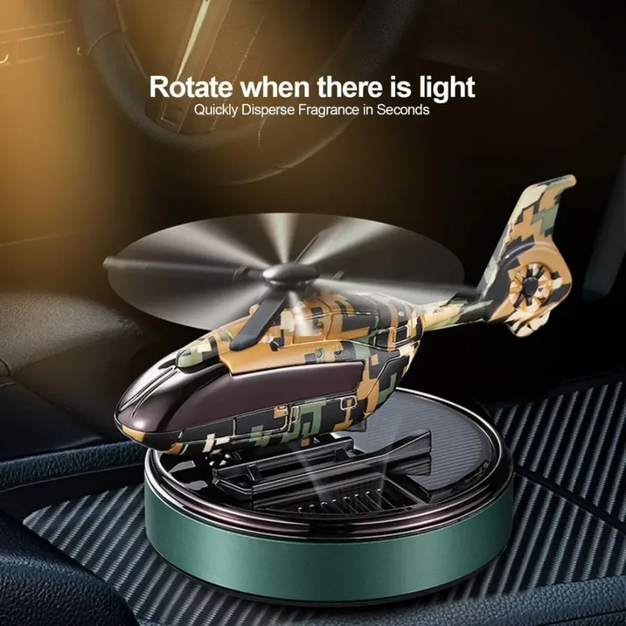 Solar Powered Helicopter Car Air Freshener Rotating Aromatherapy Diffuser for Car, Home & Office - Black — photo 3