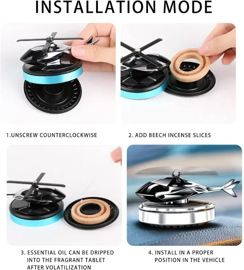 Solar Powered Helicopter Car Air Freshener Rotating Aromatherapy Diffuser for Car, Home & Office - Black — photo 9