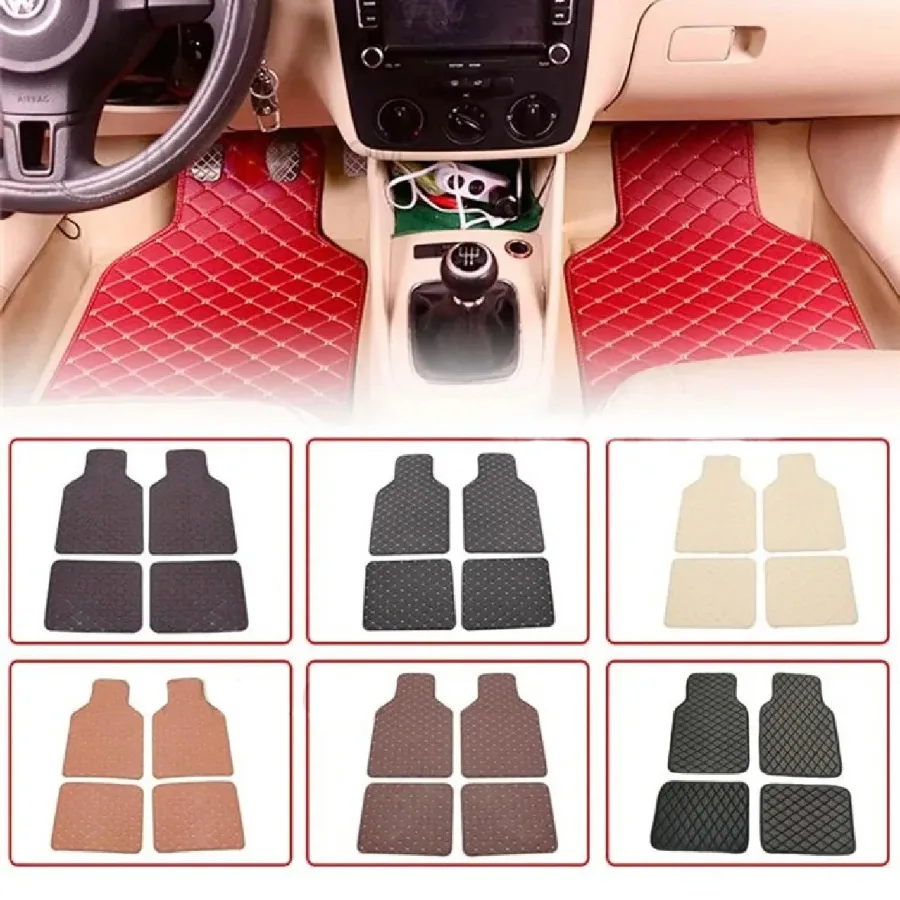 4pcs Leather Car Floor Mats - Black and Beige line — photo 2