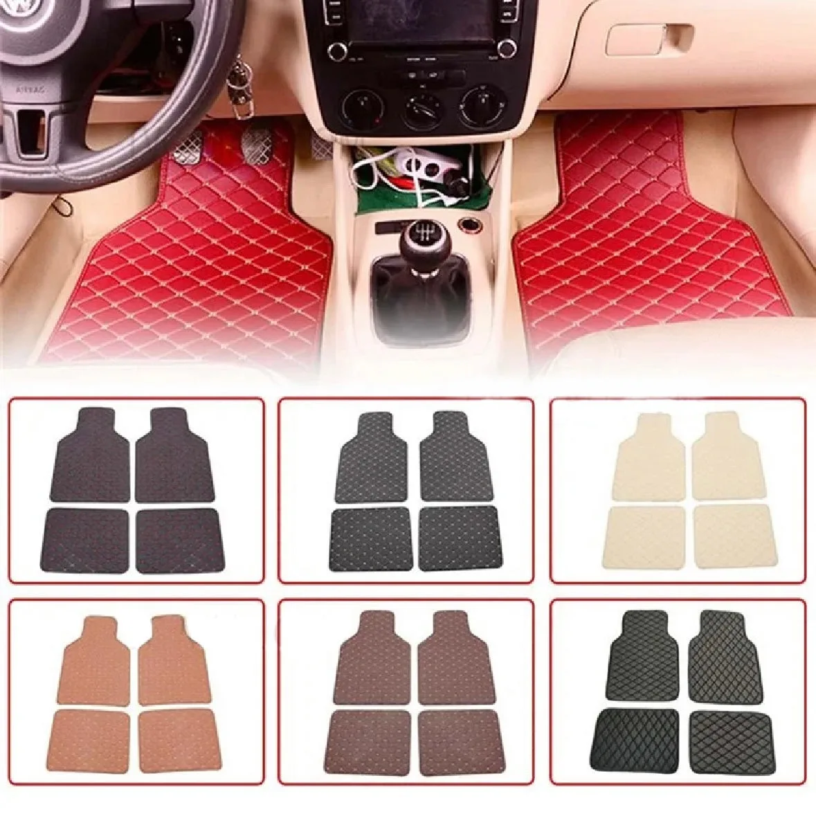 4pcs Leather Car Floor Mats - Camel and Beige line — photo 2