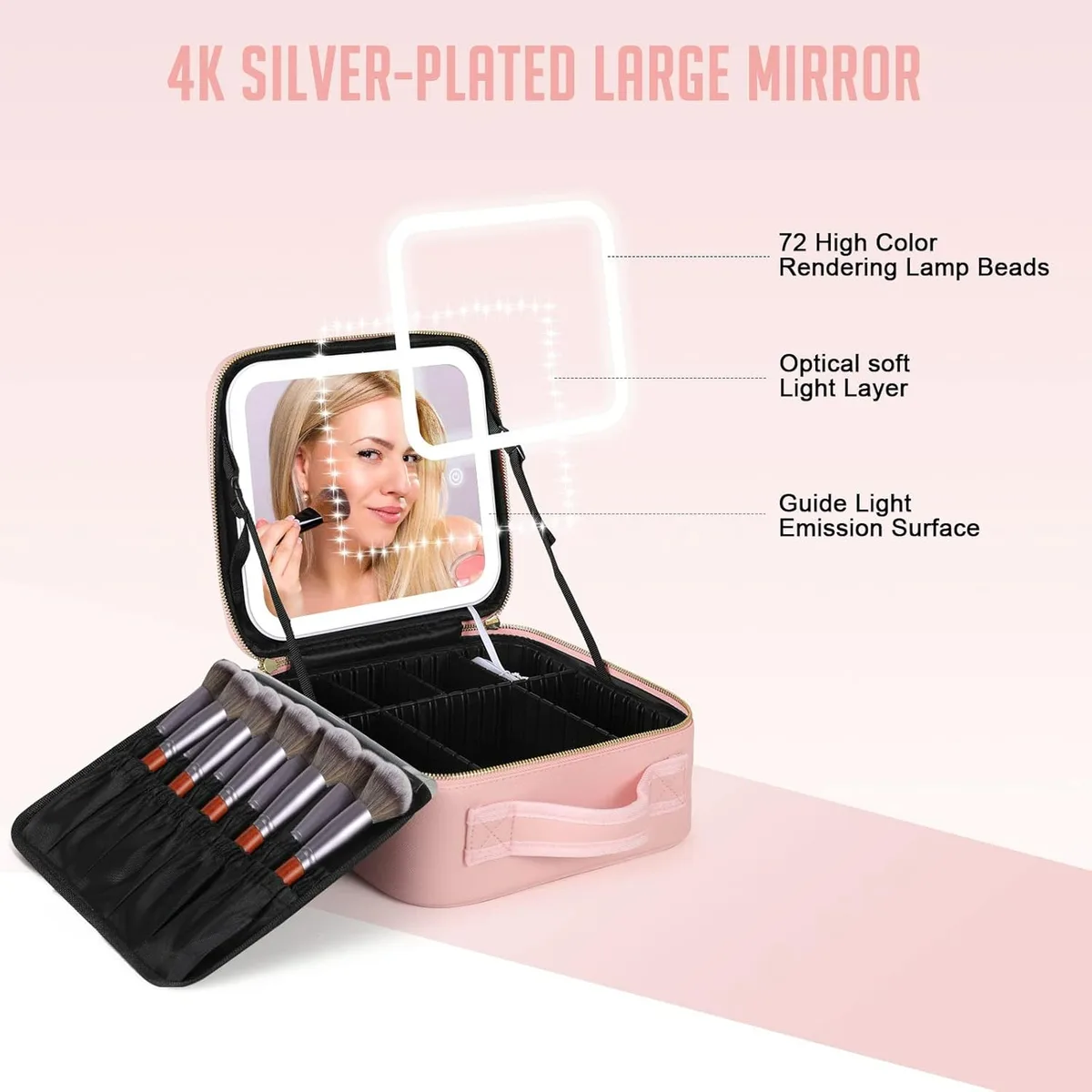 Adjustable Light Make up Bag with Mirror LED Light - Black — photo 3