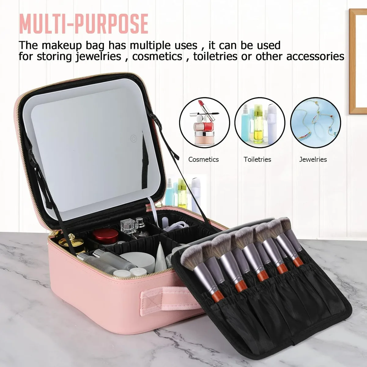 Adjustable Light Make up Bag with Mirror LED Light - Black — photo 5