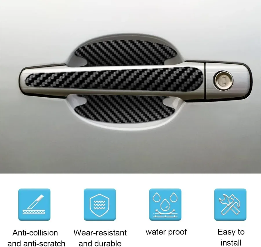 8PCS/SET Carbon Fiber Car Door Handle Protector Cover Inner Bowl Anti Scratch Sticker - Honda β photo 2