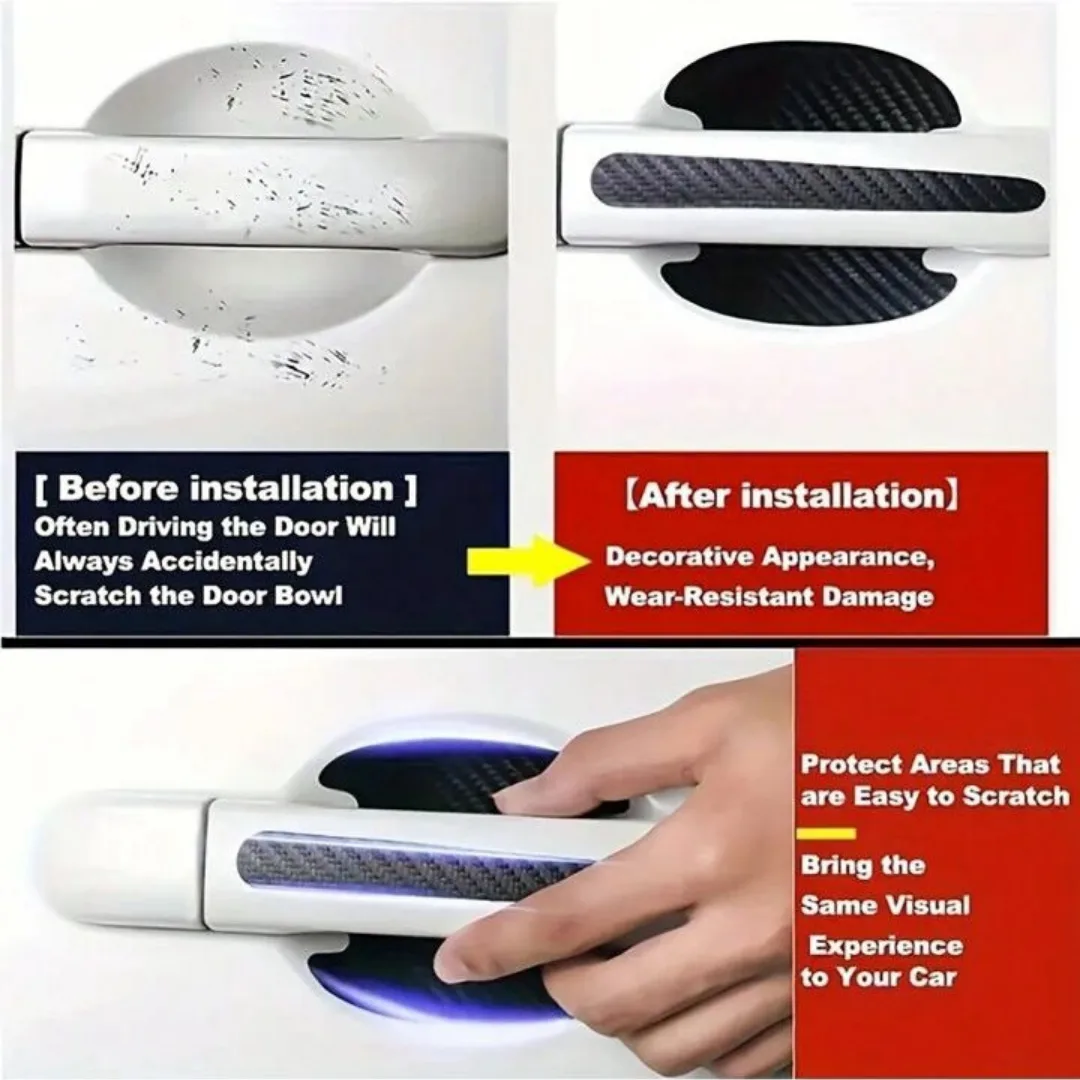 8PCS/SET Carbon Fiber Car Door Handle Protector Cover Inner Bowl Anti Scratch Sticker - Porsche β photo 4