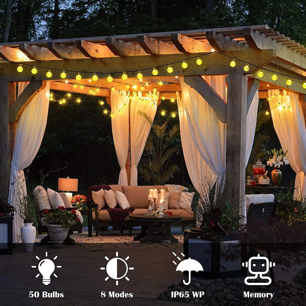 Solar String Lights, 1 Pack Outdoor String Light 50 LED 5 Meter Waterproof Solar Powered Christmas - White light — photo 2