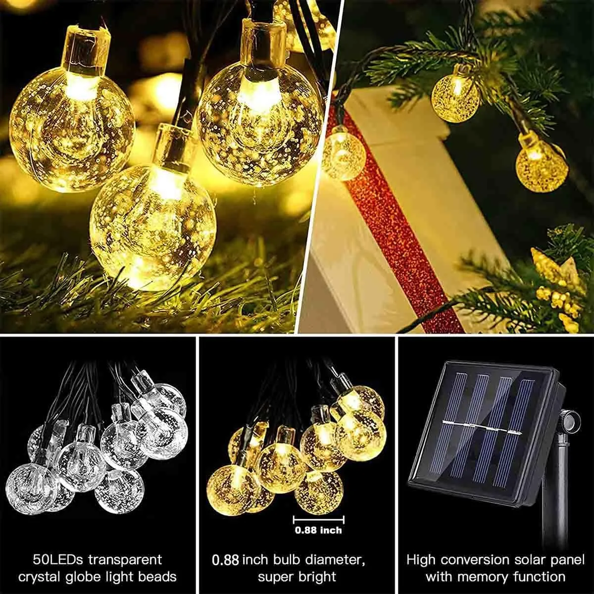 Solar String Lights, 1 Pack Outdoor String Light 50 LED 5 Meter Waterproof Solar Powered Christmas - White light — photo 5
