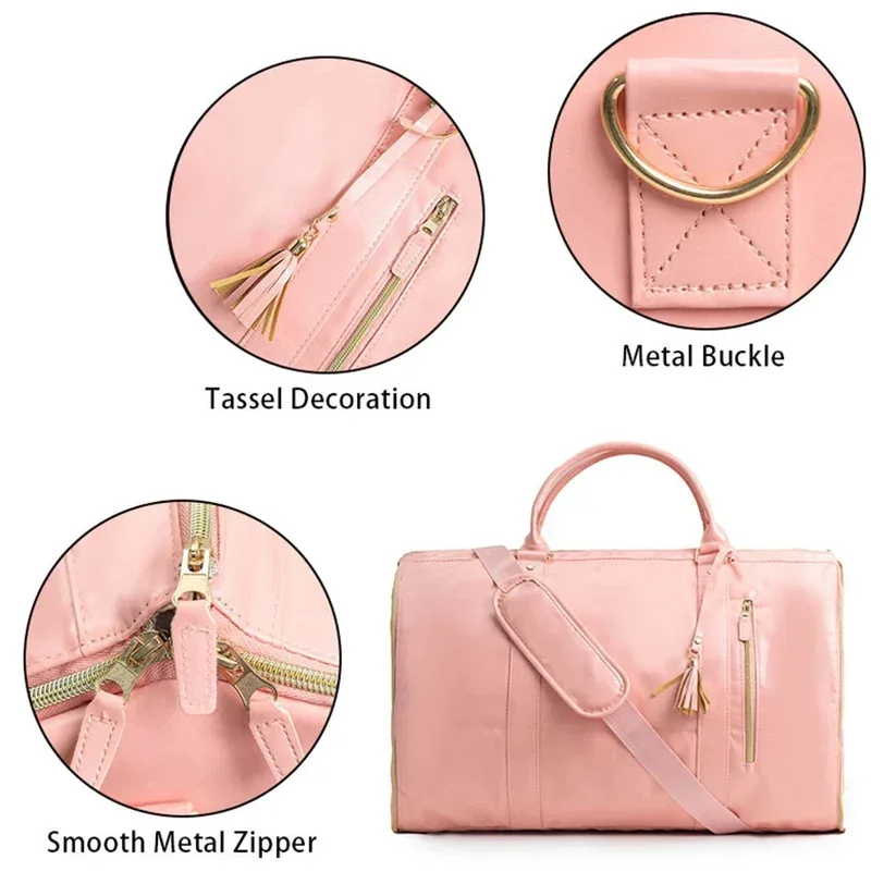8 in 1 Travel Storage Bag Leather Travel Duffel Bag with Shoulder Strap - White — photo 2