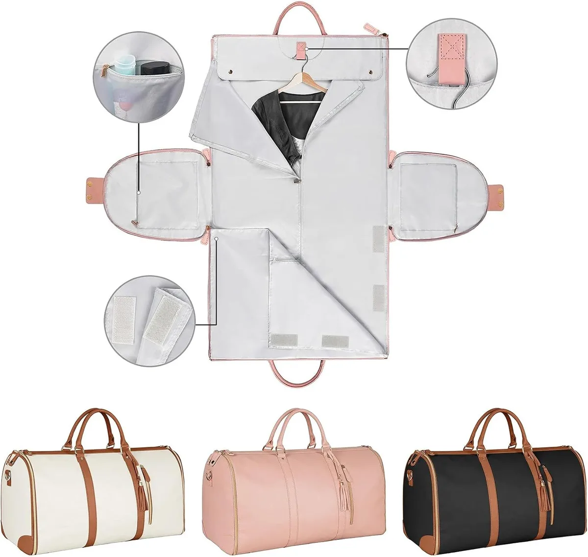 8 in 1 Travel Storage Bag Leather Travel Duffel Bag with Shoulder Strap - White — photo 3