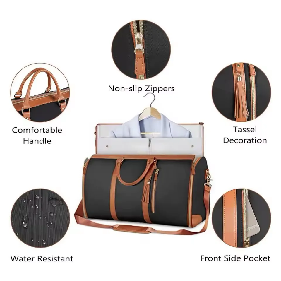 8 in 1 Travel Storage Bag Leather Travel Duffel Bag with Shoulder Strap - Pink — photo 5