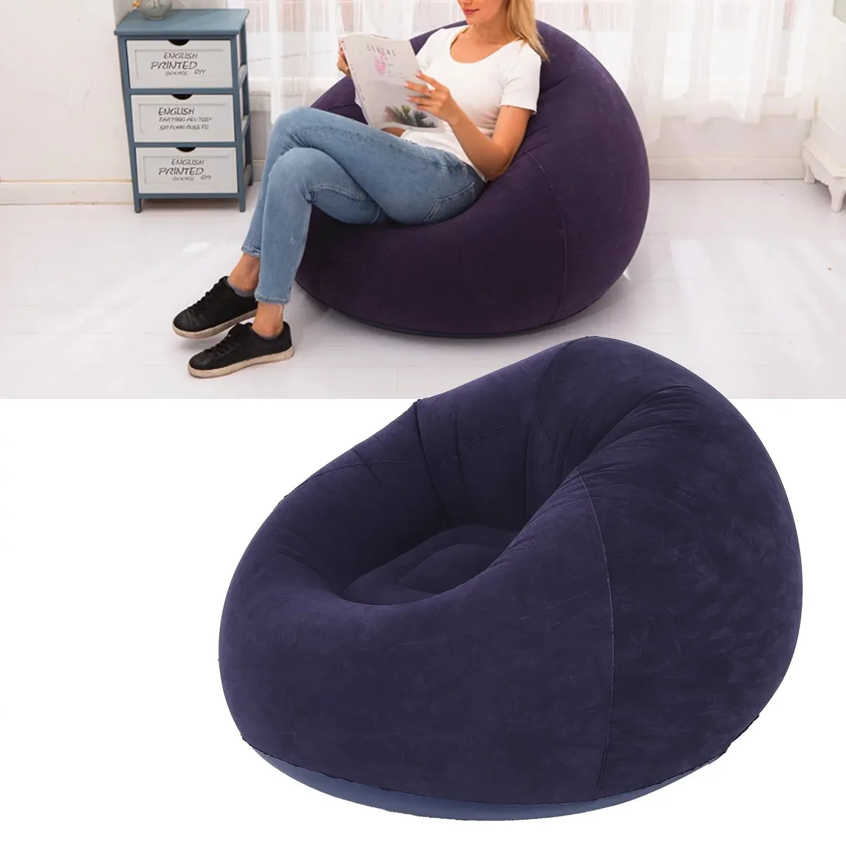 Large Lazy Inflatable Sofa Chairs PVC Lounger Seat Pouf Puff Couch - Red — photo 4