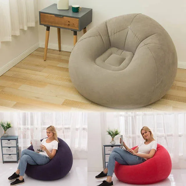 Large Lazy Inflatable Sofa Chairs PVC Lounger Seat Pouf Puff Couch - light grey β photo 2