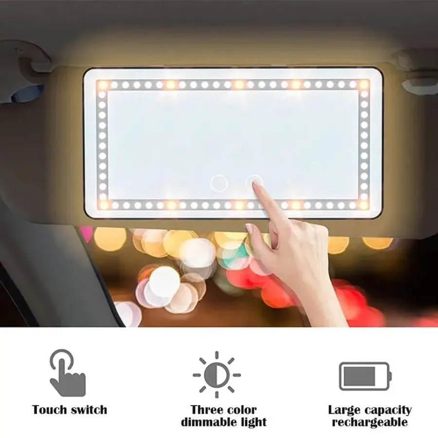 Car Mirror Vanity Led Rechargeable 3 Color - Pink — photo 3