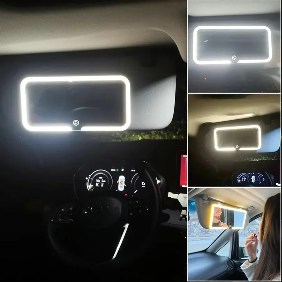 Car Mirror Vanity Led Rechargeable 3 Color - Pink β photo 4