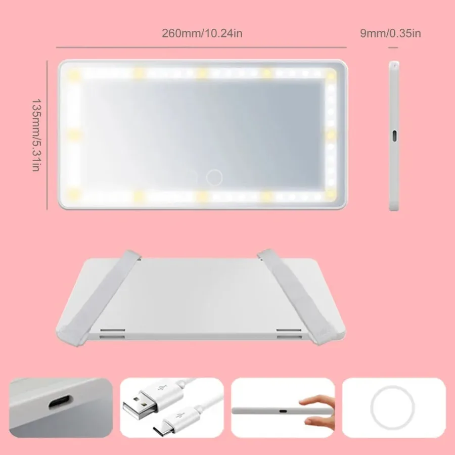 Car Mirror Vanity Led Rechargeable 3 Color - Pink — photo 8