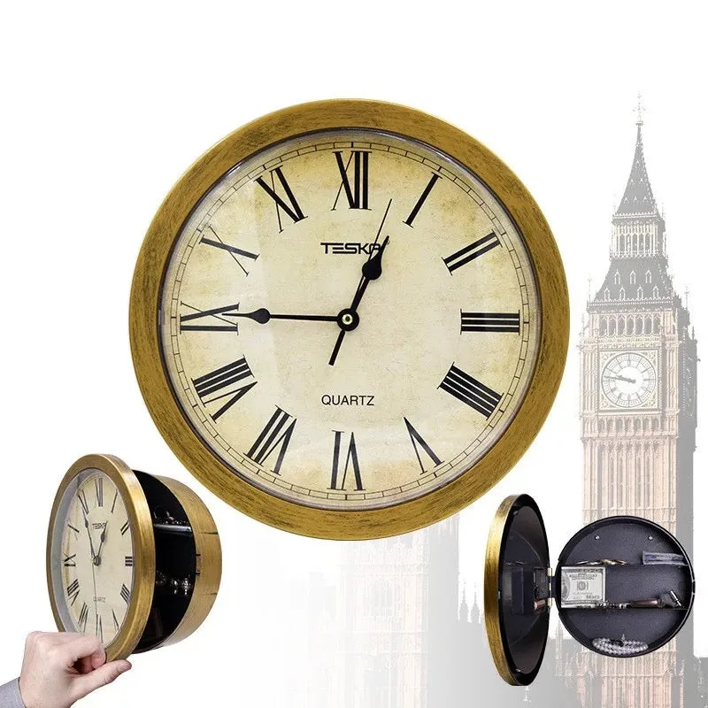 Hidden Clock Safe Gold Or Silver Color Retro Round Wall clock - Silver