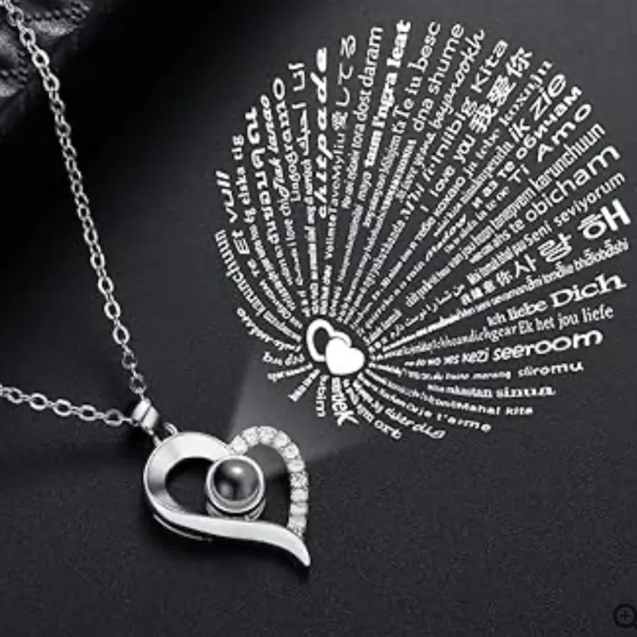 Necklace With Rose Box With Free Bag, I Love You In 100 Languages - 4 hearted necklace Gold β photo 3