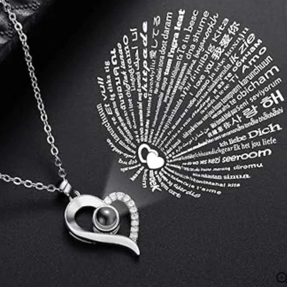 Necklace With Rose Box With Free Bag, I Love You In 100 Languages - Golden heart necklace β photo 3