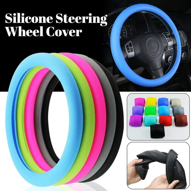 Universal Solid Color Anti-slip Silicone Car Steering Wheel Protective Cover - Fushia