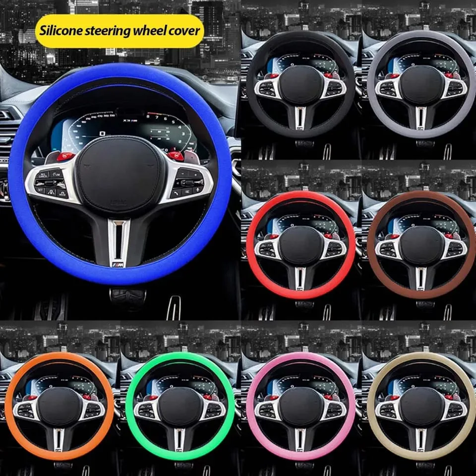 Universal Solid Color Anti-slip Silicone Car Steering Wheel Protective Cover - Light Green — photo 3