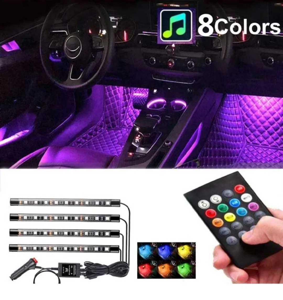 Car Rgb 4 Pcs Waterproof Led Light Strip Remote Or Bluetooth Control - Usb Input + Bluetooth Phone Control — photo 2