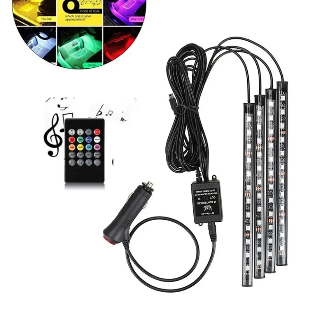 Car Rgb 4 Pcs Waterproof Led Light Strip Remote Or Bluetooth Control - Usb Input + Bluetooth Phone Control β photo 7