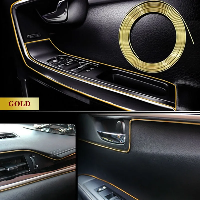 5 Meter Car Interior & Exterior Decoration Trim Strip line Dashboard - Gold