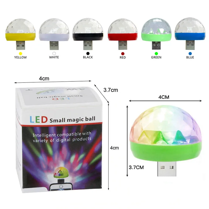 Car LED Light Small Magic Ball Lamp Crystal RGB LED 4W Sound Control Disco Party Music for Android - Without Music Control
