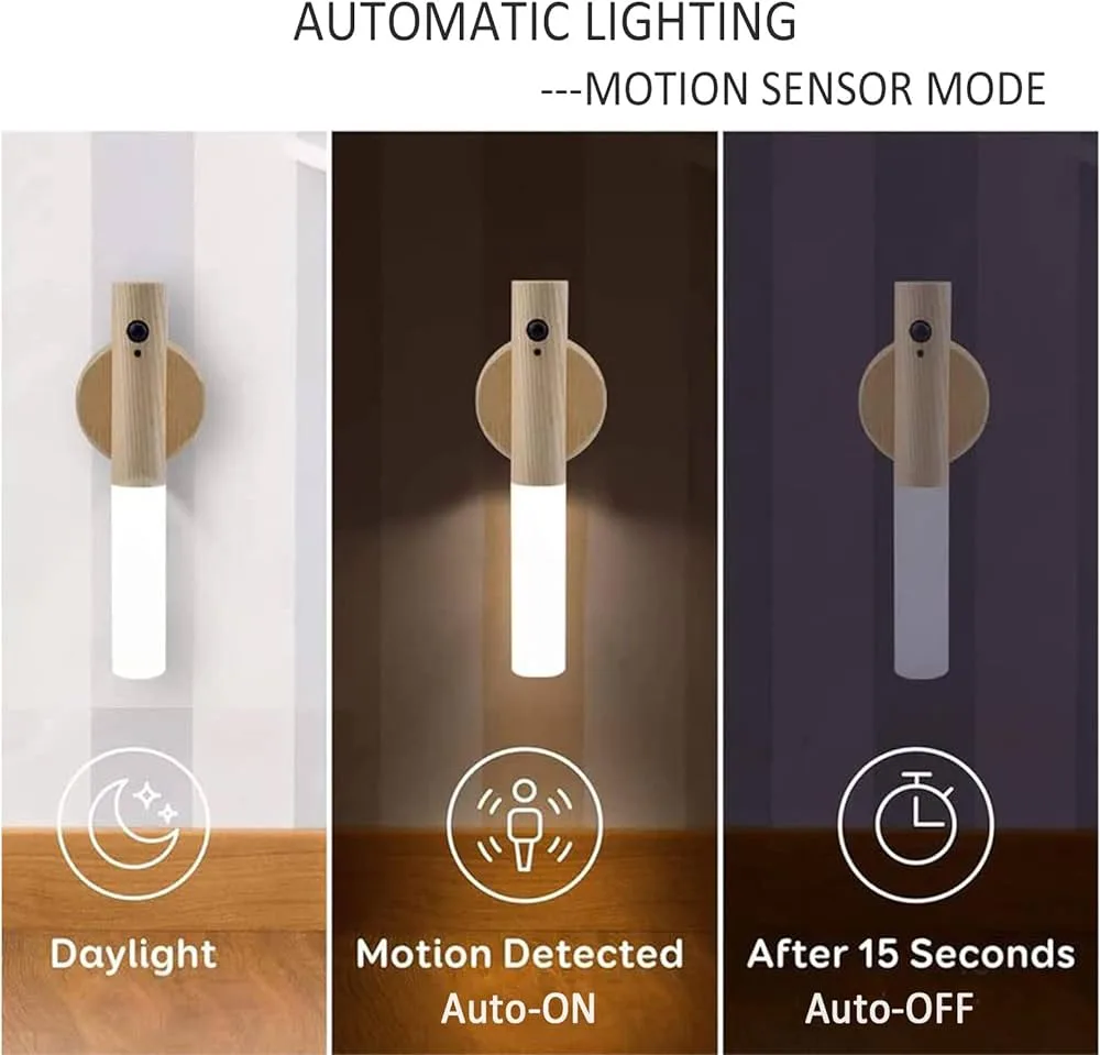 Rechargeable Led Light Motion Sensor Magnetic Wood Wall Light - 2 Pieces β photo 4