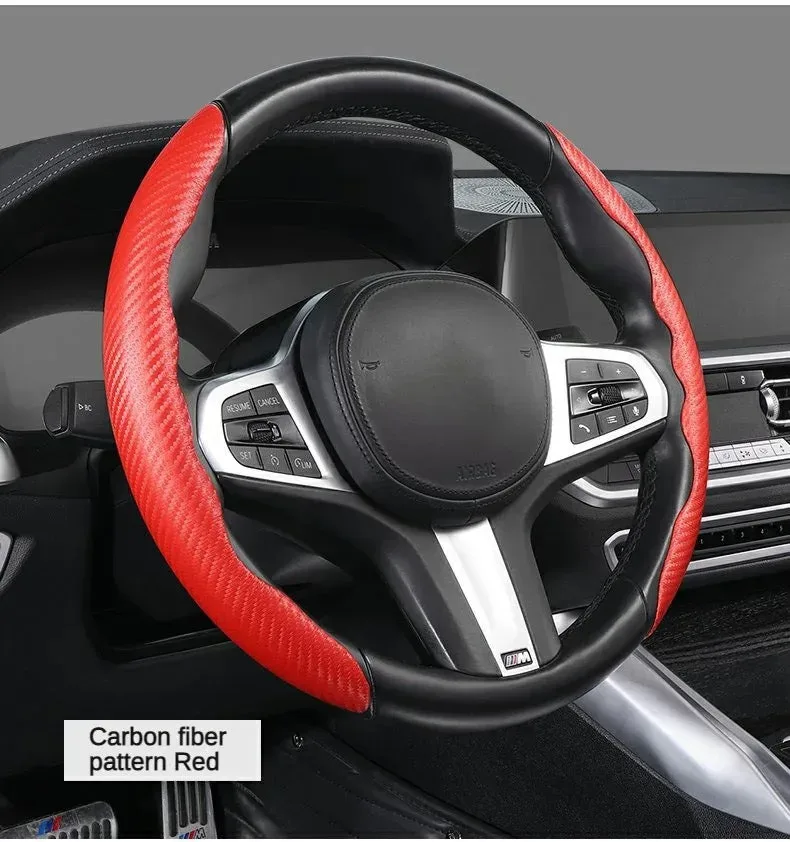 Car carbon fiber steering wheel cover non slip - Red β photo 6