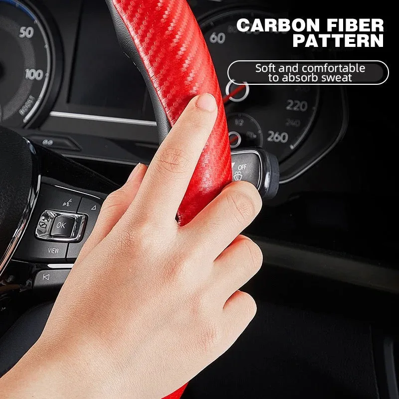 Car carbon fiber steering wheel cover non slip - Shiny Red β photo 3