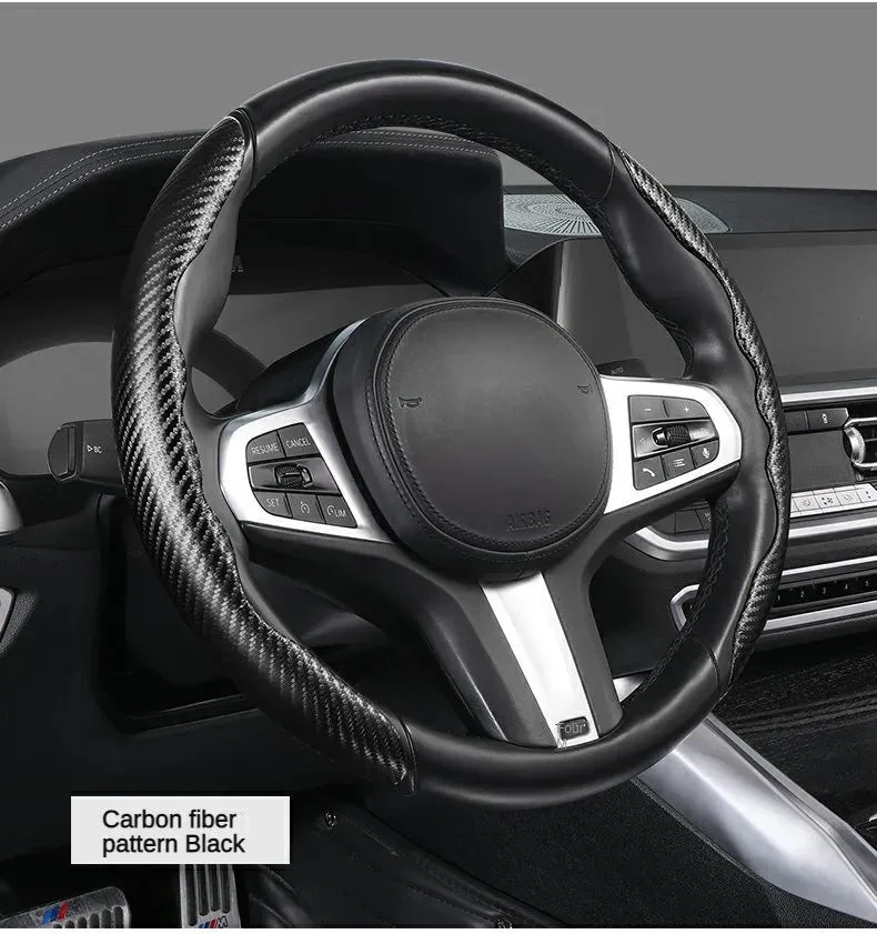 Car carbon fiber steering wheel cover non slip - Shiny Red — photo 5